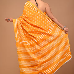 Lovwear Yellow Single Booti Cotton MulMul Saree with Zari Border - Front View