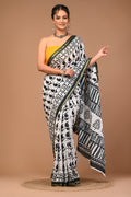 Lovwear White & Green Green Booti Cotton MulMul Saree with Zari Border