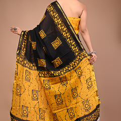 Lovwear Yellow Camera Motif Cotton MulMul Saree with Zari Border - Front View