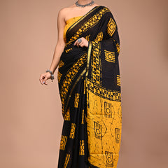 Lovwear Yellow Camera Motif Cotton MulMul Saree with Zari Border - Fabric Texture View