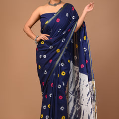 Lovwear Blue Multi Shibori Cotton MulMul Saree with Zari Border - Pallu & Border Detail View