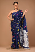 Lovwear Blue Multi Shibori Cotton MulMul Saree with Zari Border