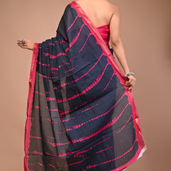 Lovwear Pink Tye Dye Waves Cotton MulMul Saree with Zari Border - Front View