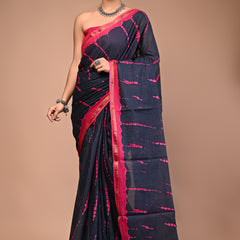 Lovwear Pink Tye Dye Waves Cotton MulMul Saree with Zari Border - Pallu & Border Detail View