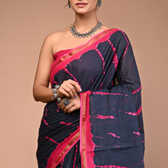Lovwear Pink Tye Dye Waves Cotton MulMul Saree with Zari Border - Fabric Texture View