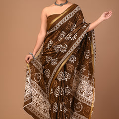 Lovwear Brown Classic Boota Cotton MulMul Saree with Zari Border - Pallu & Border Detail View