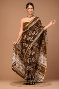 Lovwear Brown Classic Boota Cotton MulMul Saree with Zari Border