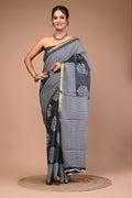 Lovwear Grey Angoor Vine Cotton MulMul Saree with Zari Border