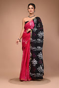 Lovwear Black Shiva Motif Cotton MulMul Saree with Zari Border