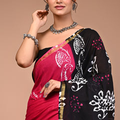 Lovwear Black Shiva Motif Cotton MulMul Saree with Zari Border - Pallu & Border Detail View