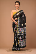 Lovwear Black Multi Batik Cotton MulMul Saree with Zari Border