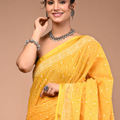 Lovwear Yellow & Purple Contrast Motif Cotton MulMul Saree with Zari Border - Pallu & Border Detail View