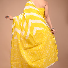 Lovwear Yellow Leheriya Wave Cotton MulMul Saree with Zari Border - Front View