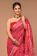 Lovwear Red Akdam Bakdam Cotton MulMul Saree with Zari Border