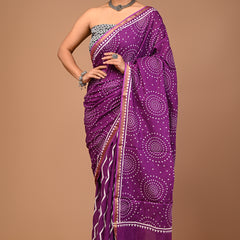 Lovwear Purple Dot Pattern Cotton MulMul Saree with Zari Border - Pallu & Border Detail View