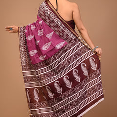Lovwear Purple Discharge Motif Cotton MulMul Saree with Zari Border - Front View