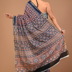 Lovwear Blue Multi Naveen Cotton MulMul Saree with Zari Border - Front View