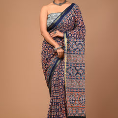 Lovwear Blue Multi Naveen Cotton MulMul Saree with Zari Border - Pallu & Border Detail View