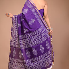 Lovwear Purple & White White Boota Cotton MulMul Saree with Zari Border - Front View