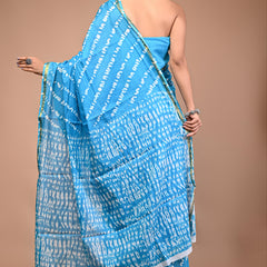 Lovwear Sky Blue Leheriya Wave Cotton MulMul Saree with Zari Border - Front View