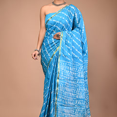 Lovwear Sky Blue Leheriya Wave Cotton MulMul Saree with Zari Border - Pallu & Border Detail View