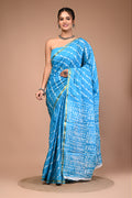 Lovwear Sky Blue Leheriya Wave Cotton MulMul Saree with Zari Border