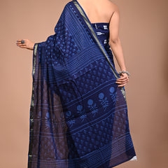 Lovwear Blue Dot Naveen Cotton MulMul Saree with Zari Border - Front View