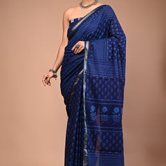 Lovwear Blue Dot Naveen Cotton MulMul Saree with Zari Border - Pallu & Border Detail View