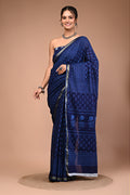 Lovwear Blue Dot Naveen Cotton MulMul Saree with Zari Border