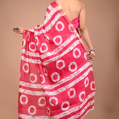 Lovwear Pink Gola Circular Cotton MulMul Saree with Zari Border - Front View