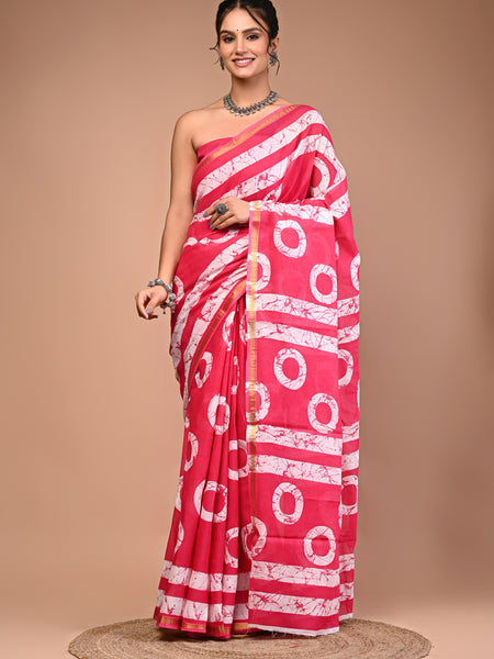 Lovwear Pink Gola Circular Cotton MulMul Saree with Zari Border - Pallu & Border Detail View