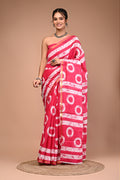 Lovwear Pink Gola Circular Cotton MulMul Saree with Zari Border