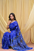 Women's Blue Gola Circular Motif Pure Cotton Mulmul Saree