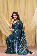 Women's Green Gola Circular Motif Pure Cotton Mulmul Saree