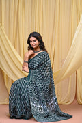 Women's Green Trishul Motif Pure Cotton Mulmul Saree