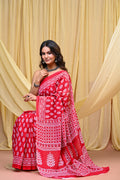 Women's Maroon Patti Stripe Pure Cotton Mulmul Saree