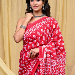 Women's Maroon Patti Stripe Pure Cotton Mulmul Saree - Detail View