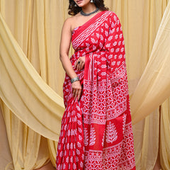 Women's Maroon Patti Stripe Pure Cotton Mulmul Saree - Drape View