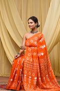 Women's Orange Floral Motif Pure Cotton Mulmul Saree