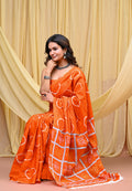 Women's Orange Gola Circular Motif Pure Cotton Mulmul Saree