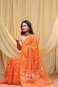 Women's Orange Trishul Motif Pure Cotton Mulmul Saree