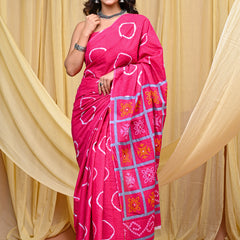Women's Pink Gola Circular Motif Pure Cotton Mulmul Saree - Side / Back View