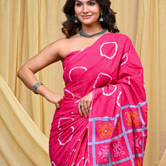 Women's Pink Gola Circular Motif Pure Cotton Mulmul Saree - Detail View