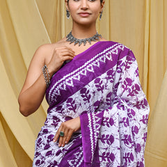 Women's Purple Traditional Booti Pure Cotton Mulmul Saree - Detail View