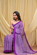 Women's Purple Leheriya Wave Pure Cotton Mulmul Saree