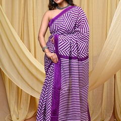 Women's Purple Leheriya Wave Pure Cotton Mulmul Saree - Drape View