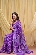 Women's Purple Patti Stripe Pure Cotton Mulmul Saree