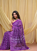 Women's Purple Trishul Motif Pure Cotton Mulmul Saree
