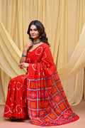 Women's Red Gola Circular Motif Pure Cotton Mulmul Saree