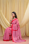 Women's Red Leheriya Wave Pure Cotton Mulmul Saree